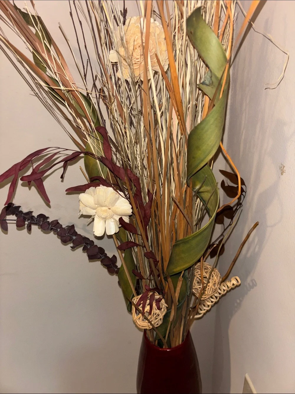 Decorative Red Floor Vase with Natural Dried Stems